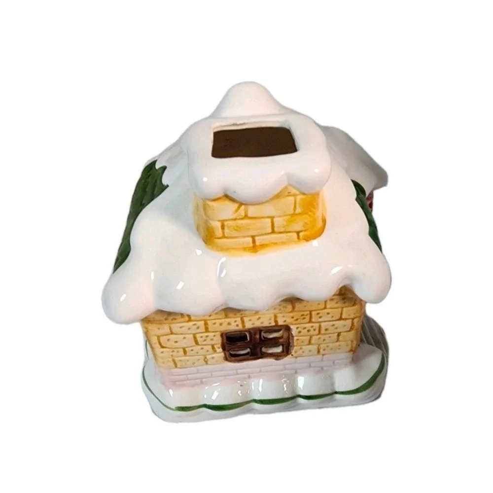 Ceramic Snow Covered Christmas House Village Decor Tealight Holder‎